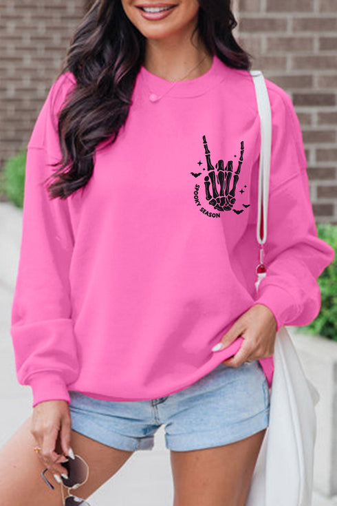 Skeleton Hand Bone Motif Graphic Art Sweatshirt