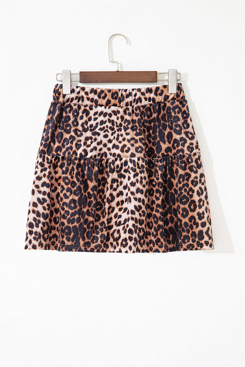 All Over Leopard Print Patchwork Tiered Mini Skirt