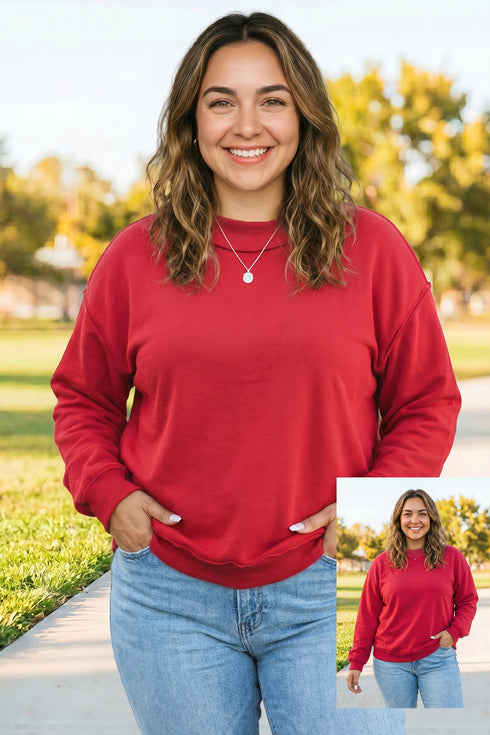 Exposed Seam Mock Neck Reversible Double Sweatshirt