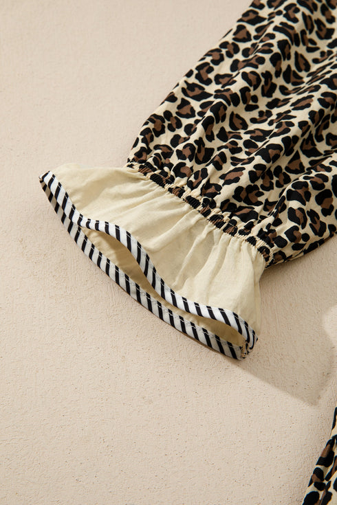 Leopard Print Contrast Trim Bracelet Sleeve Mini Dress