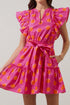 Polka Dot V Neck Ruffled A Line Mini Dress