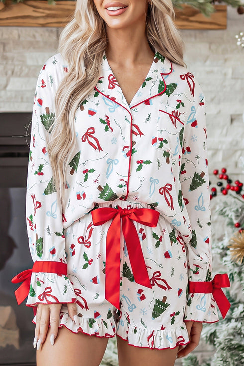 Ruffle Cuff Long Sleeve Printed Lounge Set