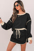 Paneled Loose Pullover And Lace Up Skort Two Piece Set