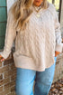 Oversized Cable Knit Long Sleeve Round Neck Tunic Length Sweater