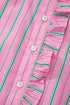 Striped Ruffle Trim Half Button Puff Sleeve Blouse