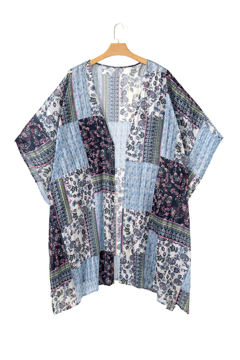 Bohemian Patchwork Print Open Front Resort Kimono