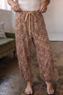 Leopard Print Drawstring Waist Patch Pockets Pants