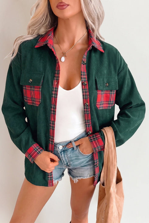 Plaid Pocketed Button Front Long Sleeve Shift Shacket
