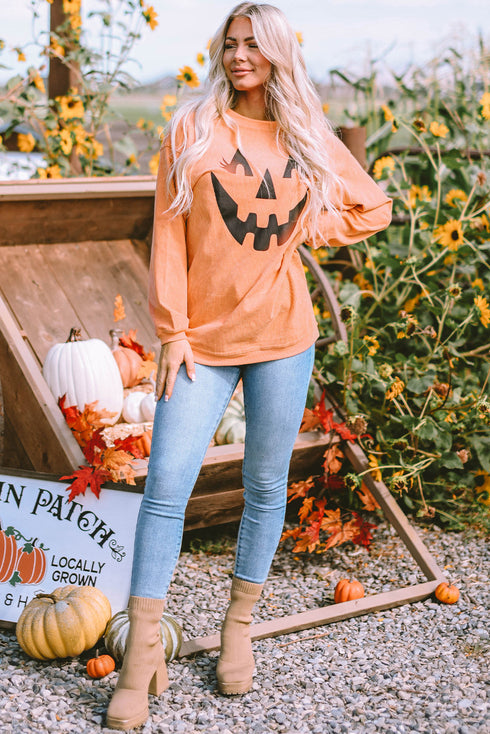 Corded Texture Jack O Lantern Graphic Sweatshirt