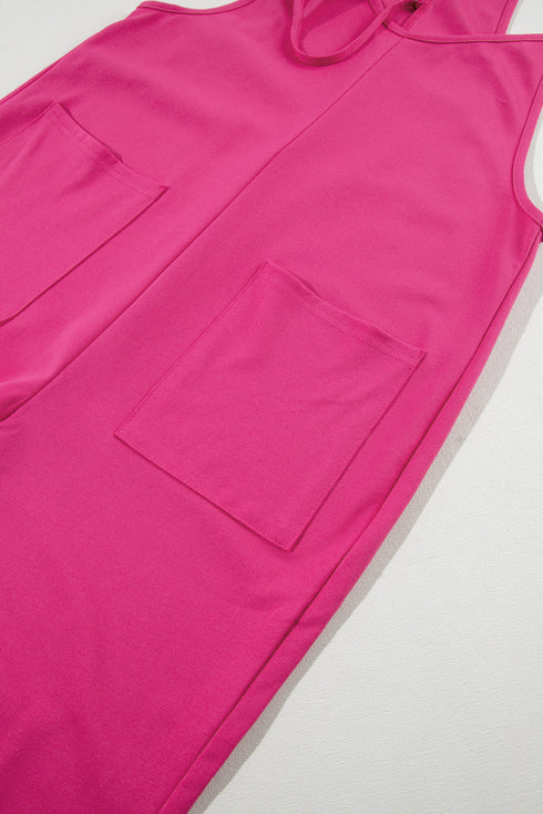 Solid Casual Adjustable Spaghetti Strap Straight Leg Jumpsuit