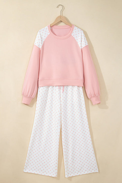 Polka Dot Patchwork Long Sleeve Pant Set