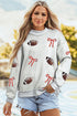 Sequin Rugby Bow Graphic Mock Neck Relaxed Pullover Sweatshirt
