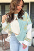 Corded Plaid Applique Patchwork Round Neck Long Sleeve Top
