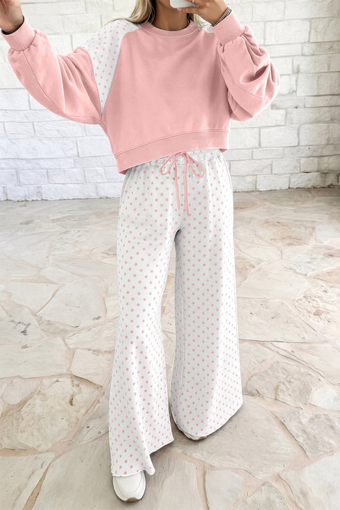 Polka Dot Patchwork Long Sleeve Pant Set