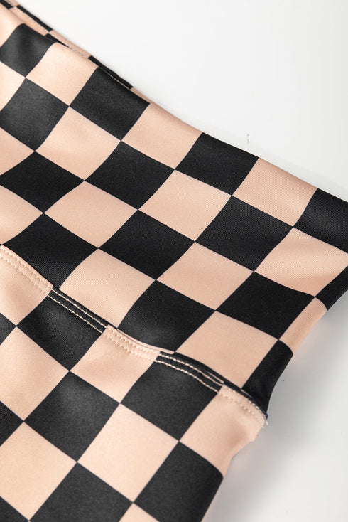 Checkered Print High Waist Stretch Skinny Leggings