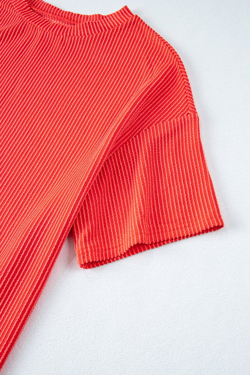 Corded Ribbed Knit Loose Fit Tee And Short Set