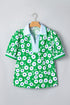 All Over Floral Print Contrast Patchwork Collar Short Sleeve Blouse