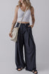 Casual Dual Buttoned High Waisted Pleated Wide Leg Pants