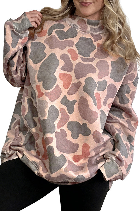 Mock Neck Camouflage Print Western Pullover Sweatshirt