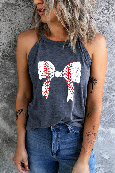 Baseball Stitch Bow Graphic High Neck Tank
