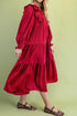 Ruffle Trim Long Sleeve Tiered A Line Shift Midi Dress