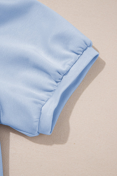 Puff Sleeve Pearl Embellished Scallop Trim Two Piece Dress