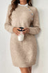 Lace Trim Button Shoulder Brushed Knit Sweater Dress