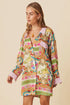 Boho Floral Print Buttoned Long Sleeve Shirt Dress