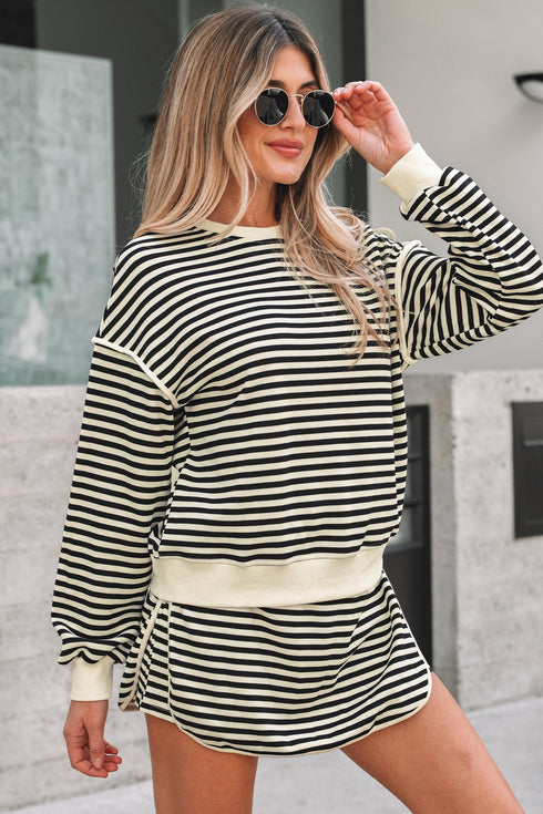 Textured Stripe Drop Shoulder Skort Two Piece Dress