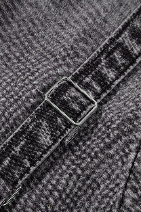 Washed Frayed Exposed Seam Wide Leg Denim Overall Jumpsuit