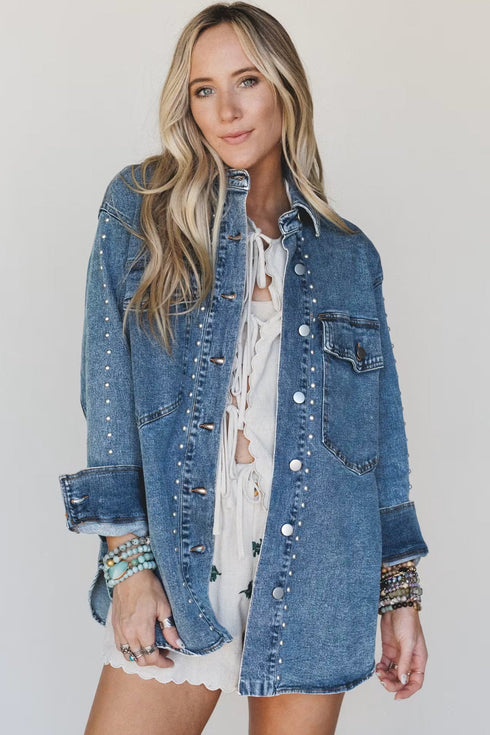 Rivet Embellished Western Regular Fit Long Sleeve Denim Jacket