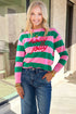 Polyester Striped Pattern Letter Embroidered Pullover Sweatshirt