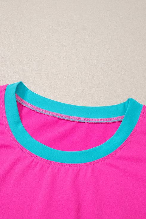 Casual Blocked Pattern Patchwork Cap Sleeve Short Set