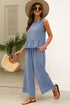 Textured Ribbed Ruffle Tank Top Wide Leg Pant Set