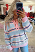 Striped Button Collar Long Sleeve Shift Fit Knitwear Sweater