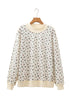 Ribbed High Neck Patchwork Floral Print Baggy Pullover Sweatshirt