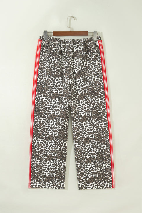 Leopard Patchwork Elastic Waist Panel Detail Jeans