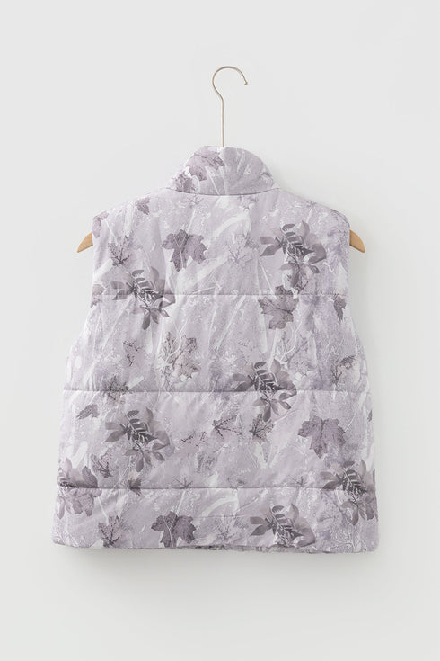 Camouflage Leaf Print Quilted Puffer Layering Vest