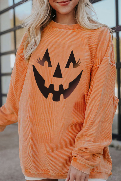 Corded Texture Jack O Lantern Graphic Sweatshirt