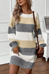 Striped Knit Boat Neck Balloon Sleeve Sweater Dress