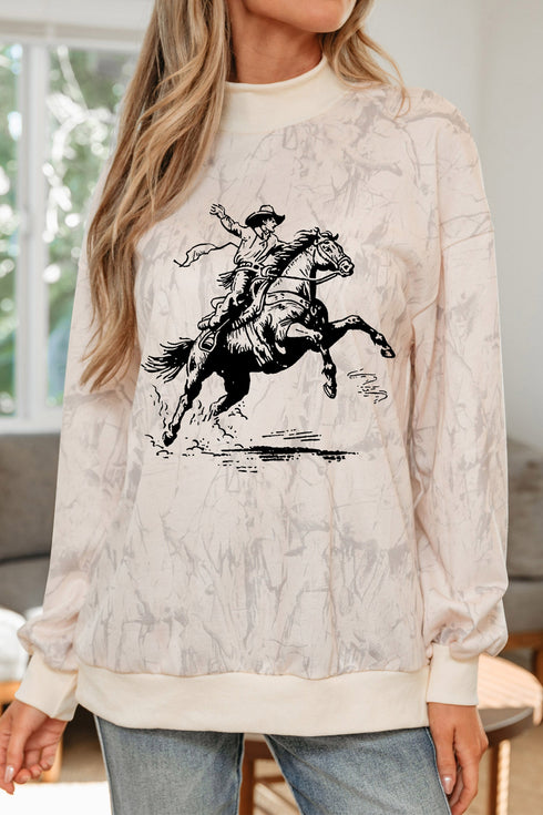 Rodeo Riding Print Western Mock Neck Sweatshirt