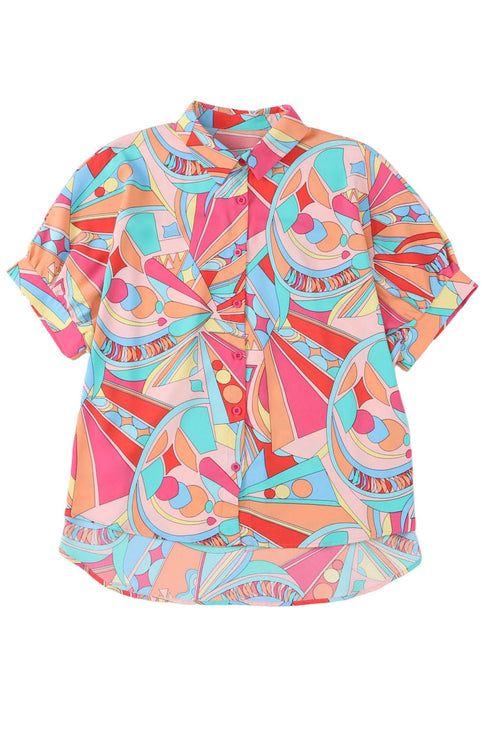 Abstract Geometric Print Relaxed Fit Button Up Shirt
