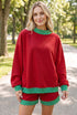 Polka Dot Trim Baggy Pullover Two Piece Short Set