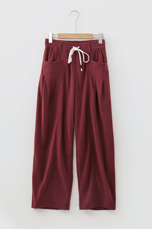 Polyester Racing Elastic Waist Drawstring Corduroy Pants