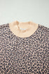 Leopard Print High Neck Long Sleeve Ribbed Cuffs Hem Sweatshirt