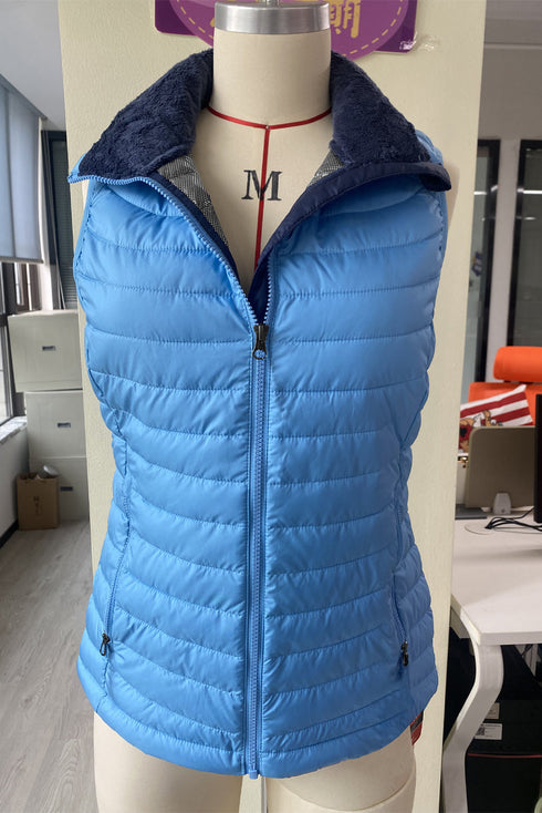 Plush Collar Quilted Zip Front Puffer Vest