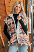Geometric Print Fleece Metal Button Placket Shift Silhouette Vest