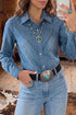 Denim Embroidered Western Long Sleeve Collar Blouse