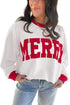 Letter Graphic Waffle Knit Textured Trim Slogan Pullover Sweatshirt