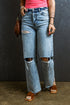Distressed Ripped Raw Hem Casual Straight Jeans